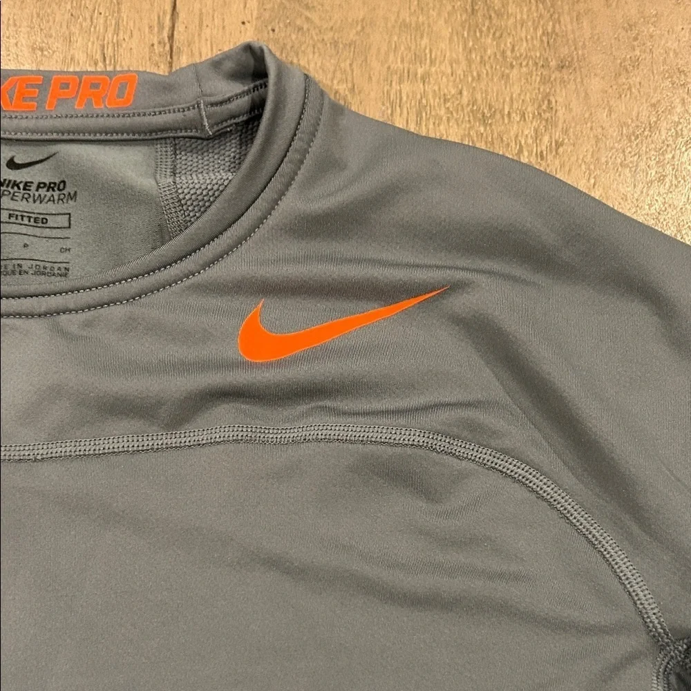 Nike Gray Long Sleeve with Orange Swoosh, hyper warm